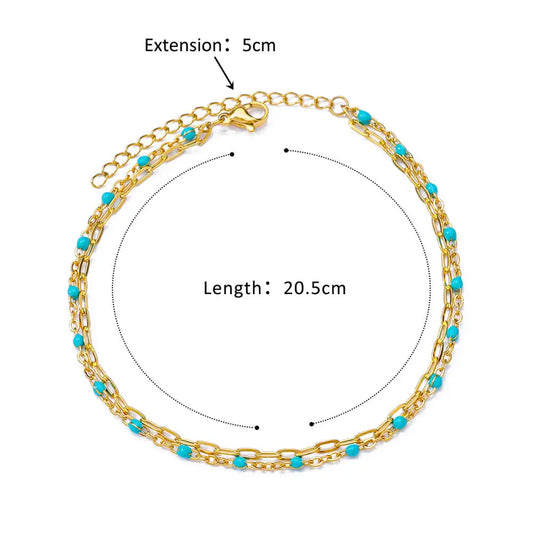 ✨ Double Layer Blue Beads Anklet – Gold Stainless Steel Foot Chain for Women 🔷 خلخال طبقتين مزين بحبيبات زرقاء – سلسلة كاحل من ستانلس ستيل ذهبي للنساء