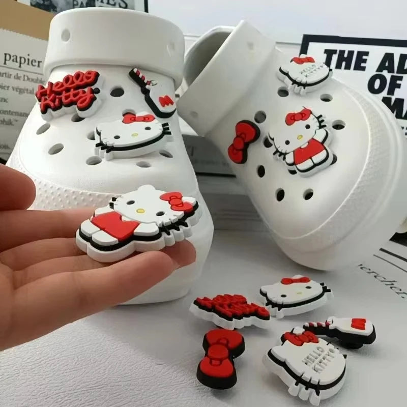 ✨ Hot Sale Sanrio Hello Kitty Detachable Shoe Buckles 🎀 – 6pcs Thickened PVC Bowknot Cartoon Shoe Decorations | أبازيم أحذية قابلة للإزالة من سانريو هيلو كيتي – 6 قطع من زخارف فيونكة كرتونية سميكة من PVC