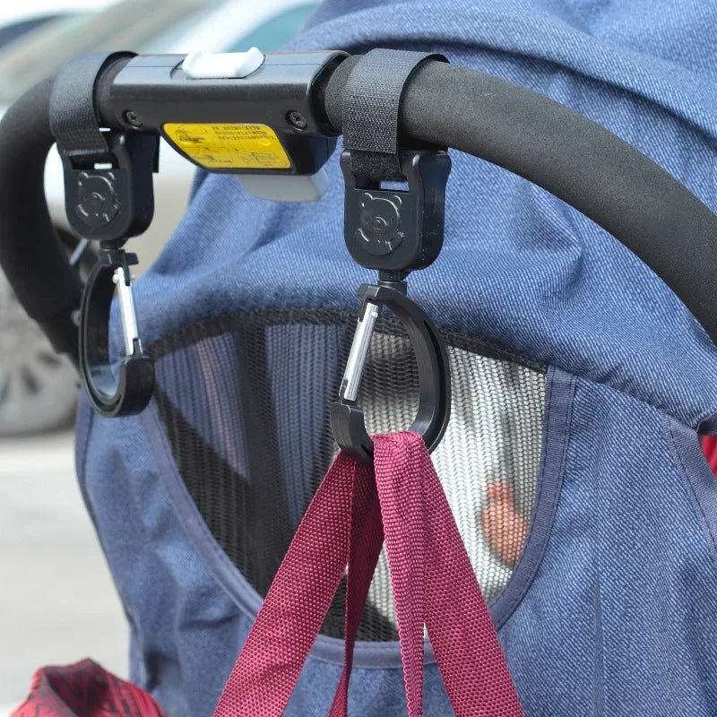 🪝 360° Rotating Baby Stroller Hooks – Universal Organizer Hangers for Pram & Cart | خطاف دوّار 360° لعربات الأطفال – لتعليق الشنط وتوفير المساحة