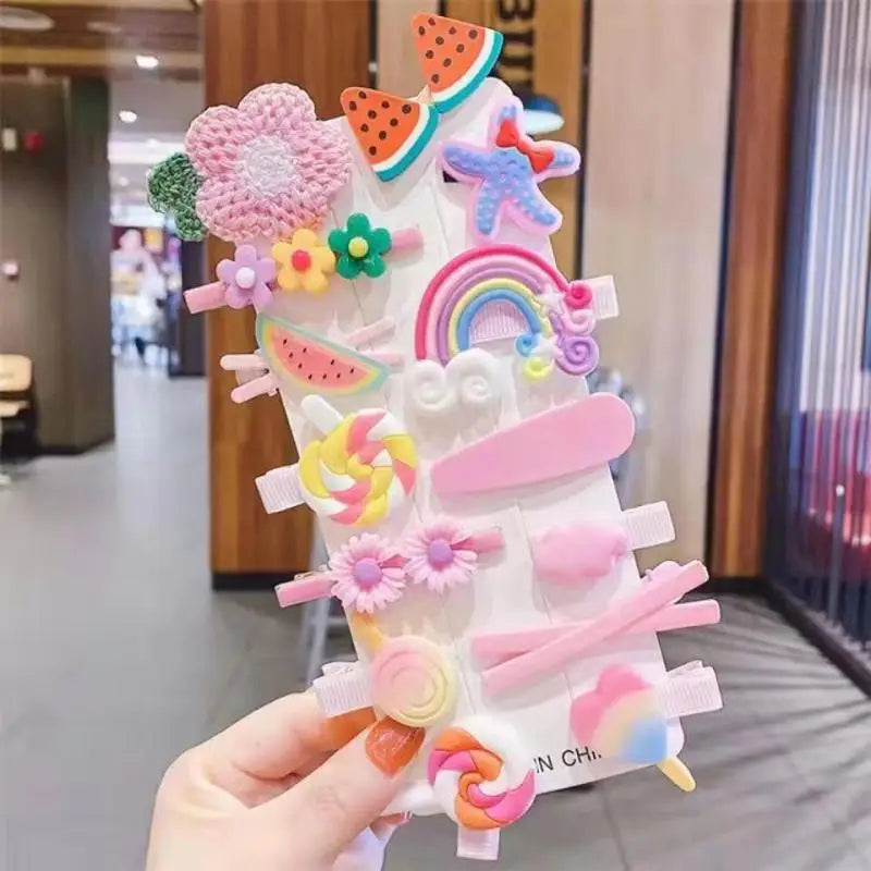 14Pcs Cartoon Baby Girl Hair Clip Set | طقم مشابك شعر كرتونية للبنات – 14 قطعة