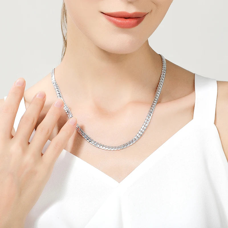 ✨ DOTEFFIL 925 Sterling Silver Chain Necklace – 6mm Side Chain, Multiple Lengths 🔷 سلسلة دوتيفيل فضة أصلية 925 – عرض 6 مم بطول متنوع للرجال والنساء