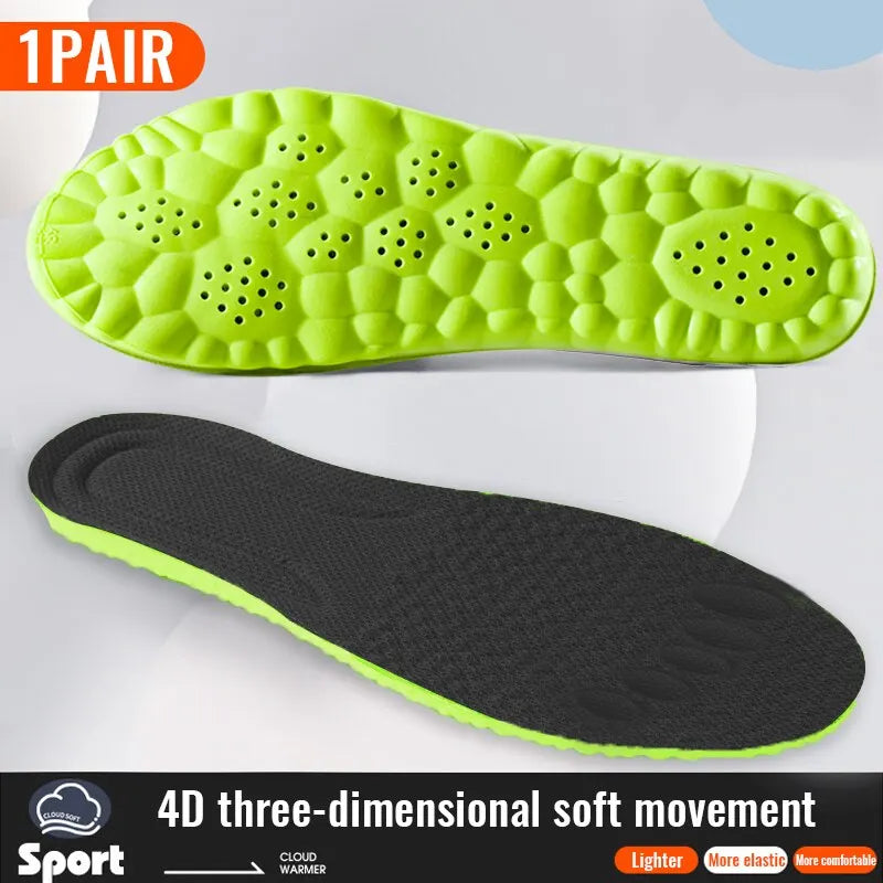 🦶 4D Shock Absorption Breathable Sport Insoles – Comfort Cushions for Men & Women | نعل رياضي داخلي بتقنية 4D – امتصاص صدمات وراحة للقدم – للرجال والنساء