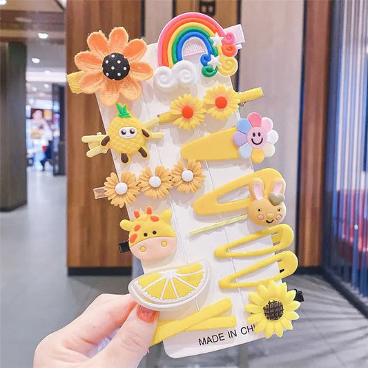 14Pcs Cartoon Baby Girl Hair Clip Set | طقم مشابك شعر كرتونية للبنات – 14 قطعة