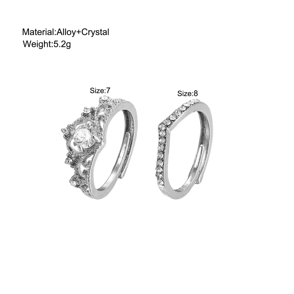 ✨ 2PCS Sparkling Crown Rings – Adjustable Crystal Queen Set for Women & Teens 🔷 طقم خاتمين بتصميم تاج لامع – قابل للتعديل بكريستال أنيق للنساء والمراهقات