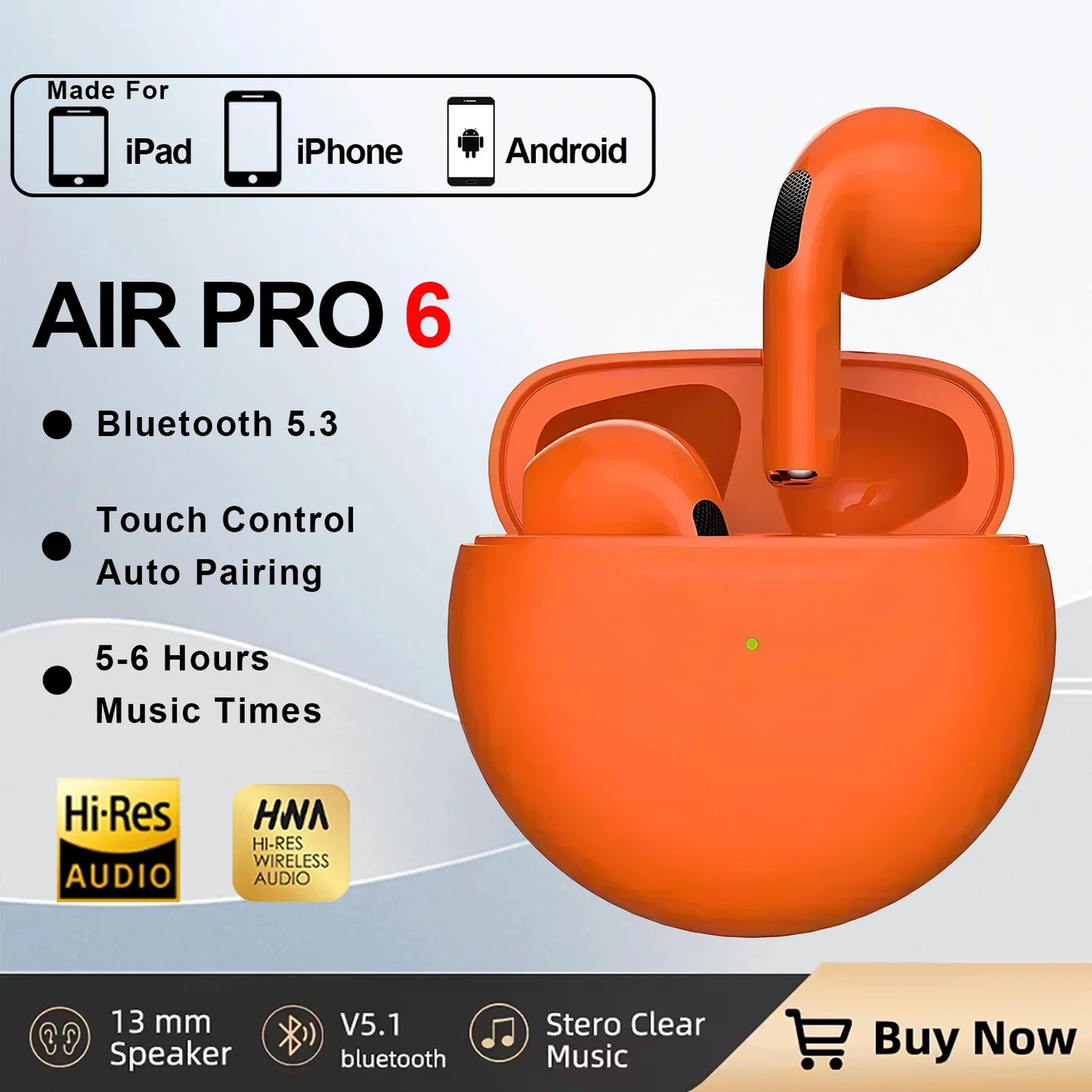 🎧 New Air Pro 6 TWS Wireless Earbuds 🔊 – Bluetooth Headphones with Mic for iPhone & Android | سماعات Air Pro 6 اللاسلكية – بتقنية TWS وبلوتوث مع مايك للجوالات