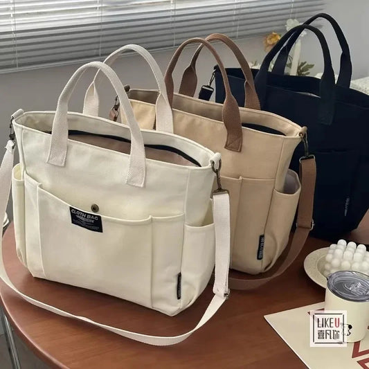 👜 Canvas Women’s Tote Bag – Large-Capacity Casual Shoulder Handbag | حقيبة نسائية قماشية عملية – بتصميم بسيط وسعة كبيرة للجامعة أو العمل