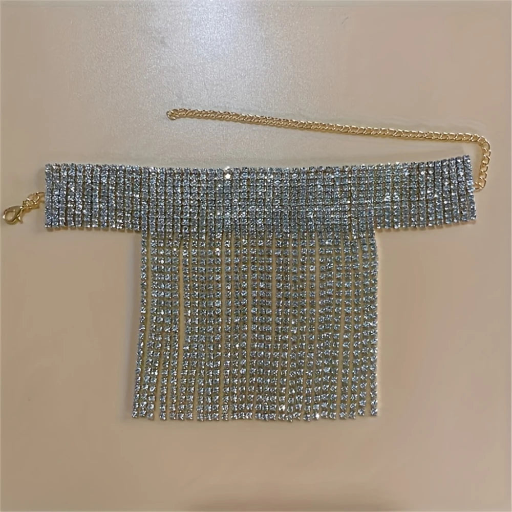 ✨ Full Rhinestone Tassel Adjustable Anklet for Women 💎 – Crystal Foot Chain Jewelry with Cheville Bracelet | خلخال نسائي مزين بكريستال ورشاشات – سلسلة قدم قابلة للتعديل مع إسورة كاحل