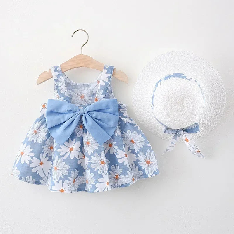 🎀 Summer Floral Princess Dress for Girls 0-3 Years 👗 – Sweet Everyday Dress with Bow | فستان صيفي مزخرف بالزهور للبنات من عمر 0-3 سنوات – فستان أميرة ناعم مع فيونكة