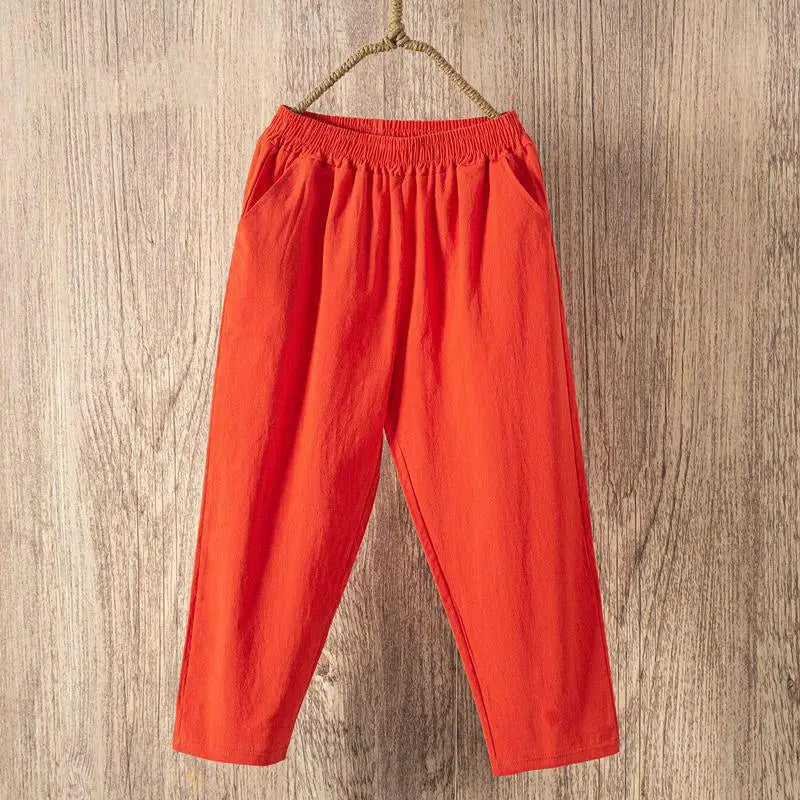 🌞 Women’s Cotton-Linen Harem Pants 👖 – Summer Loose Casual 9/10 Length Trousers with Elastic Waist | بنطال نسائي حريم صيفي واسع – قطن وكتان بخصر مطاطي وقصة 9/10 مريحة وأنيقة