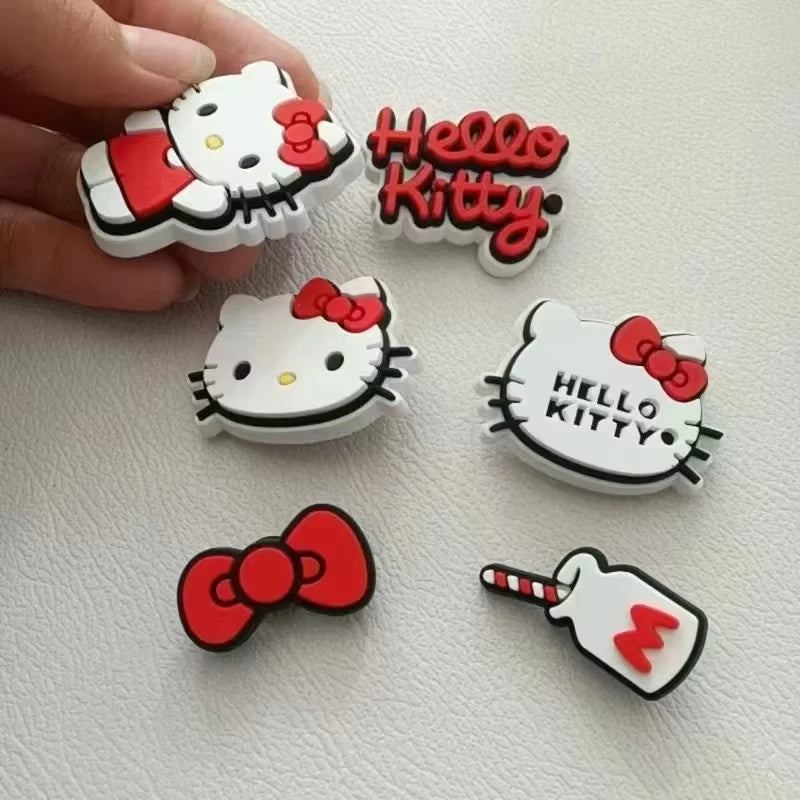✨ Hot Sale Sanrio Hello Kitty Detachable Shoe Buckles 🎀 – 6pcs Thickened PVC Bowknot Cartoon Shoe Decorations | أبازيم أحذية قابلة للإزالة من سانريو هيلو كيتي – 6 قطع من زخارف فيونكة كرتونية سميكة من PVC