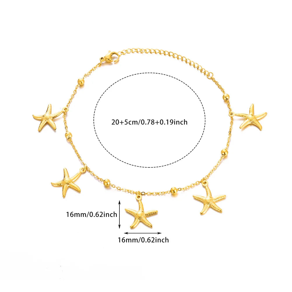 ✨ Ocean Animal Anklet – Gold Stainless Steel Beach Foot Jewelry 🔷 خلخال بسلسلة حيوانات البحر – ستانلس ستيل ذهبي لإطلالة صيفية أنيقة للنساء