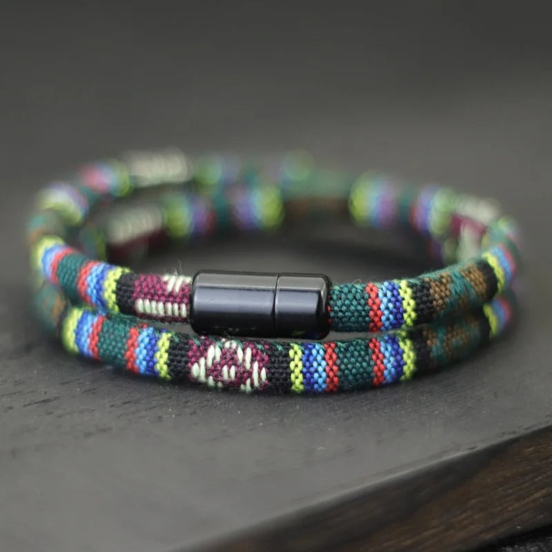 ✨ Men's Bohemia Magnetic Rope Bracelet – Adventure Surf & Beach Style 🔷 سوار رجالي بوهو بحبل مغناطيسي – ستايل المغامرة والشاطئ والسيرف