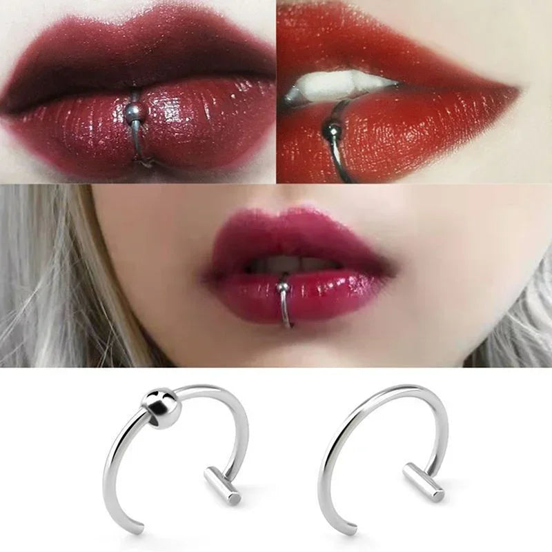 ✨ Stainless Steel Fake Nose & Lip Ring – C Clip Non-Pierced Body Jewelry 🔷 حلقة أنف أو شفة وهمية من الستانلس ستيل – تصميم C كليب بدون ثقب للنساء
