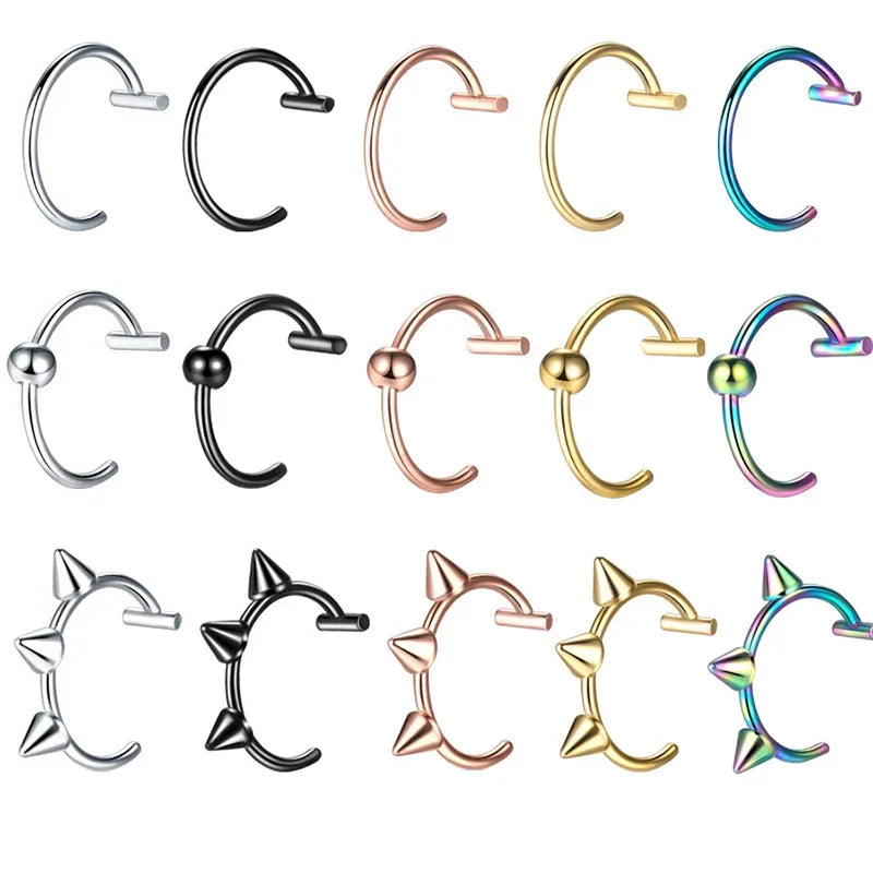 ✨ Stainless Steel Fake Nose & Lip Ring – C Clip Non-Pierced Body Jewelry 🔷 حلقة أنف أو شفة وهمية من الستانلس ستيل – تصميم C كليب بدون ثقب للنساء