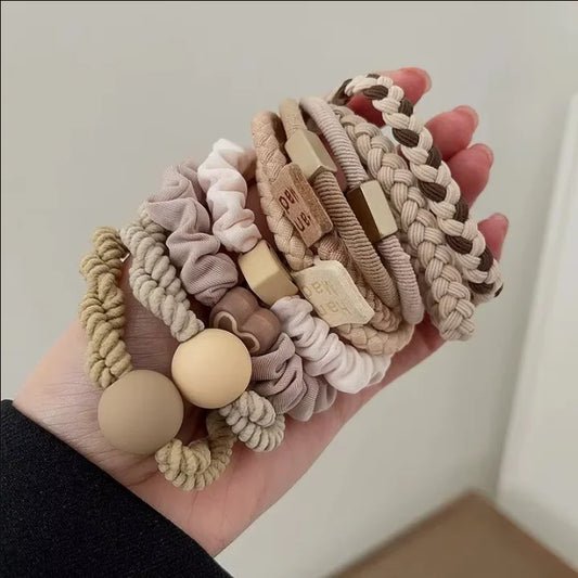 10-Piece High Elastic Leather Hair Bands – Durable Ponytail Holders for Women | طقم 10 رباط شعر جلدية مطاطية – لحمل ذيل الحصان بثبات وأناقة للنساء