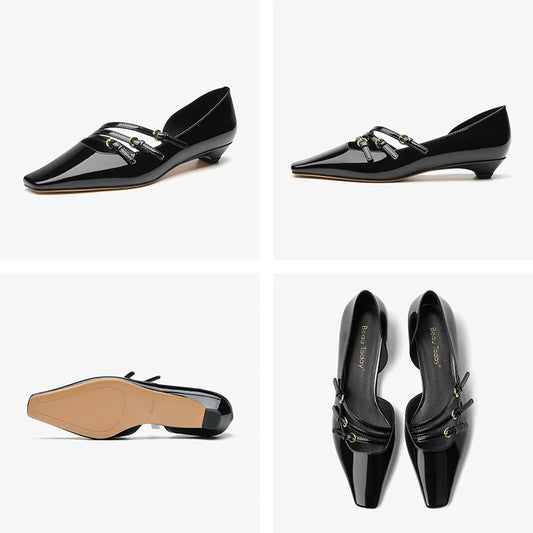 BEAUTODAY Women’s Patent Leather Mary Jane Pumps – Handmade Pointed-Toe Party Shoes with Buckle Straps | حذاء ماري جين نسائي من BEAUTODAY – جلد لامع بطرف مدبب ورباط إبزيم يدوي الصنع للحفلات