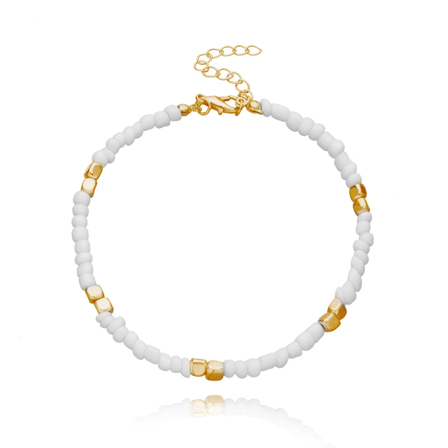 ✨ Bohemian Glass Beaded Anklet – Handmade Colorful Summer Beach Jewelry 🔷 خلخال بوهيمي مزين بحبيبات زجاج ملونة – إكسسوار يدوي ناعم لصيف الشاطئ