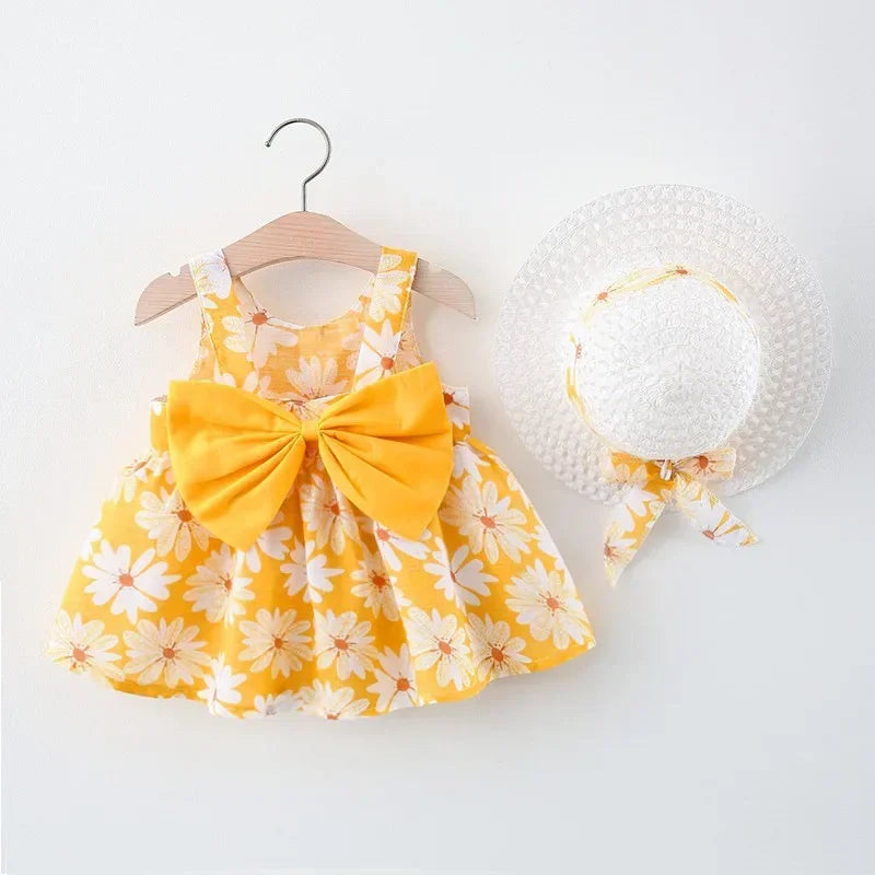 🎀 Summer Floral Princess Dress for Girls 0-3 Years 👗 – Sweet Everyday Dress with Bow | فستان صيفي مزخرف بالزهور للبنات من عمر 0-3 سنوات – فستان أميرة ناعم مع فيونكة