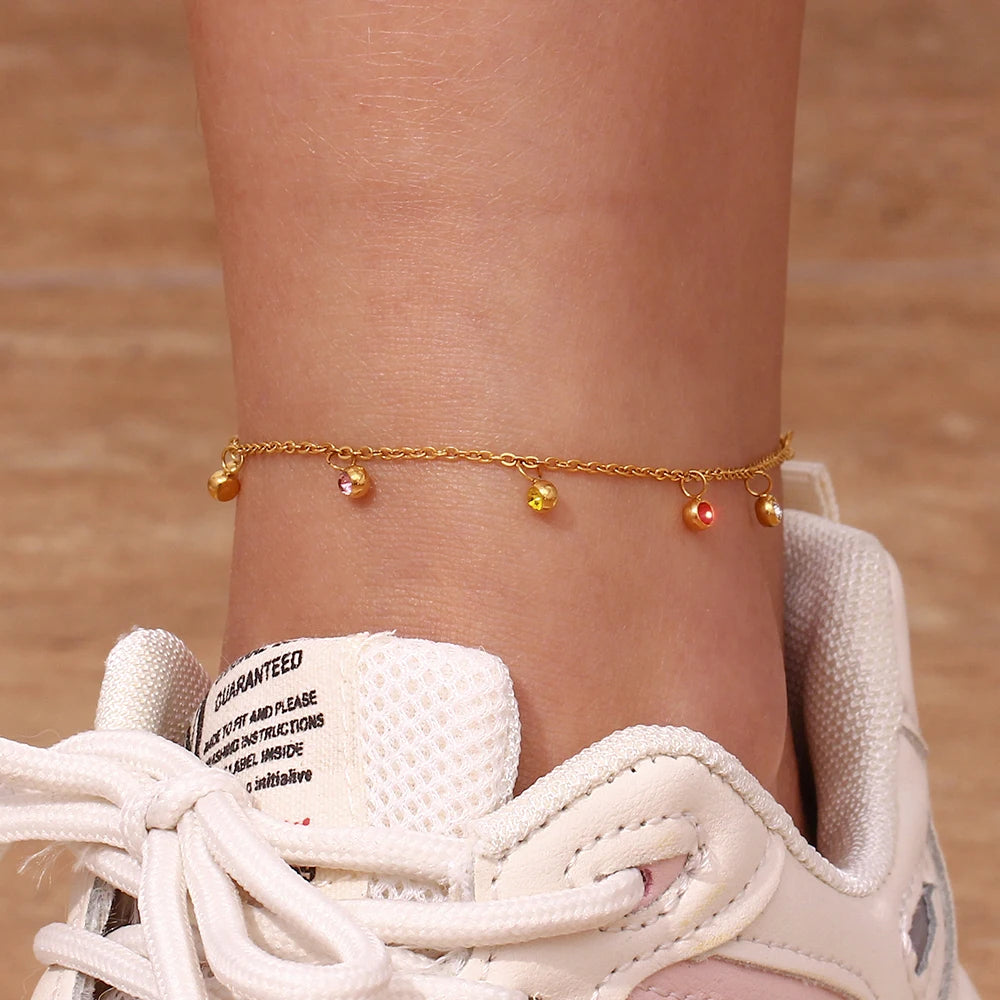 ✨ E.B.belle Colorful Crystal Anklet – Waterproof Stainless Steel Chain for Women 🔷 خلخال كريستال ملون لامع من E.B.belle – سلسلة مقاومة للماء من الستانلس ستيل للنساء