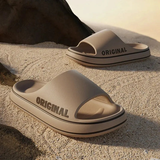 Feslishoet Unisex Letter Slides – Thick Sole Anti-Slip Summer Slippers for Beach & Indoor | شبشب Feslishoet برسومات – نعل سميك ومضاد للانزلاق للرجال والنساء، صيفي للبحر والحمام