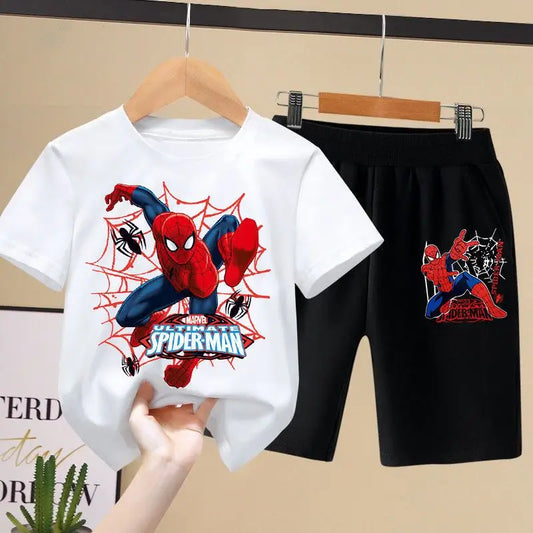 🕷️ Disney Spiderman Summer Kids Set – 2Pcs Boys T-shirt & Shorts Outfit | طقم سبايدرمان صيفي للأطفال – تيشيرت + شورت بتصميم ديزني للأولاد