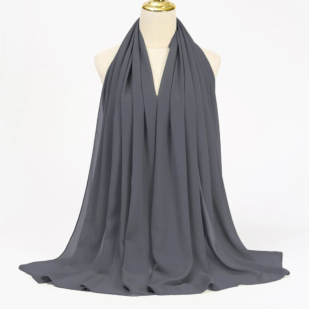 🌙 Muslim Chiffon Hijab Scarf for Women 🧣 – Solid Color Long Head Wrap Lightweight Veil | حجاب شيفون نسائي طويل – شال سادة بألوان أنيقة وخامة خفيفة