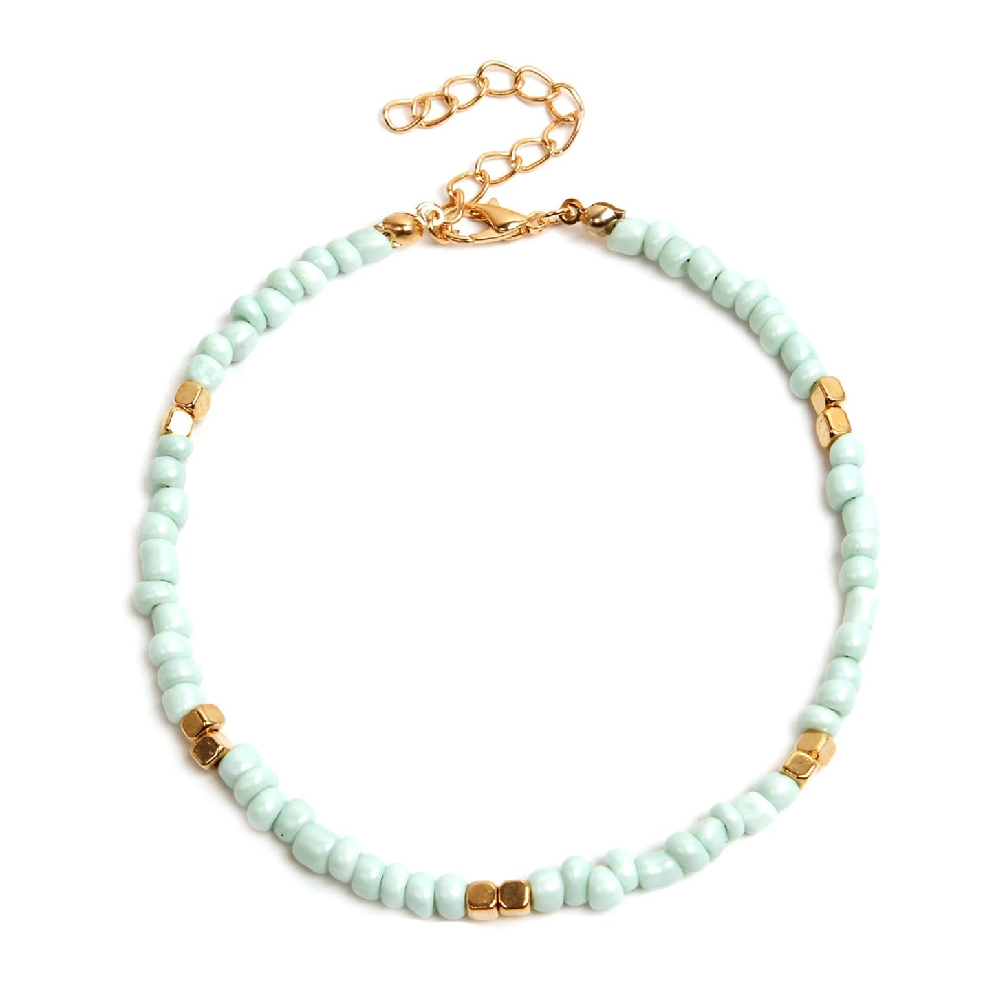 ✨ Bohemian Glass Beaded Anklet – Handmade Colorful Summer Beach Jewelry 🔷 خلخال بوهيمي مزين بحبيبات زجاج ملونة – إكسسوار يدوي ناعم لصيف الشاطئ