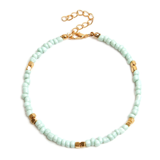 ✨ Bohemian Glass Beaded Anklet – Handmade Colorful Summer Beach Jewelry 🔷 خلخال بوهيمي مزين بحبيبات زجاج ملونة – إكسسوار يدوي ناعم لصيف الشاطئ