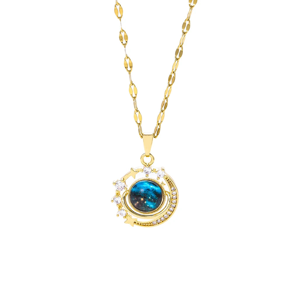 🌟 New Dream Planet Series Earth Necklace for Women 🌙 – Trendy Stainless Steel Clavicle Chain Jewelry | عقد نسائي من سلسلة كوكب الأرض – سلسلة فضية من الستانلس ستيل موضة 2025