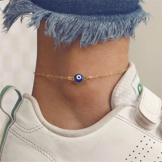 ✨ Turkish Evil Eye Tassel Anklet – Bohemian Lucky Foot Jewelry for Women 🔷 خلخال شرابة بوهيمي بعين الحسود التركية – إكسسوار حظ أنيق للقدم للنساء