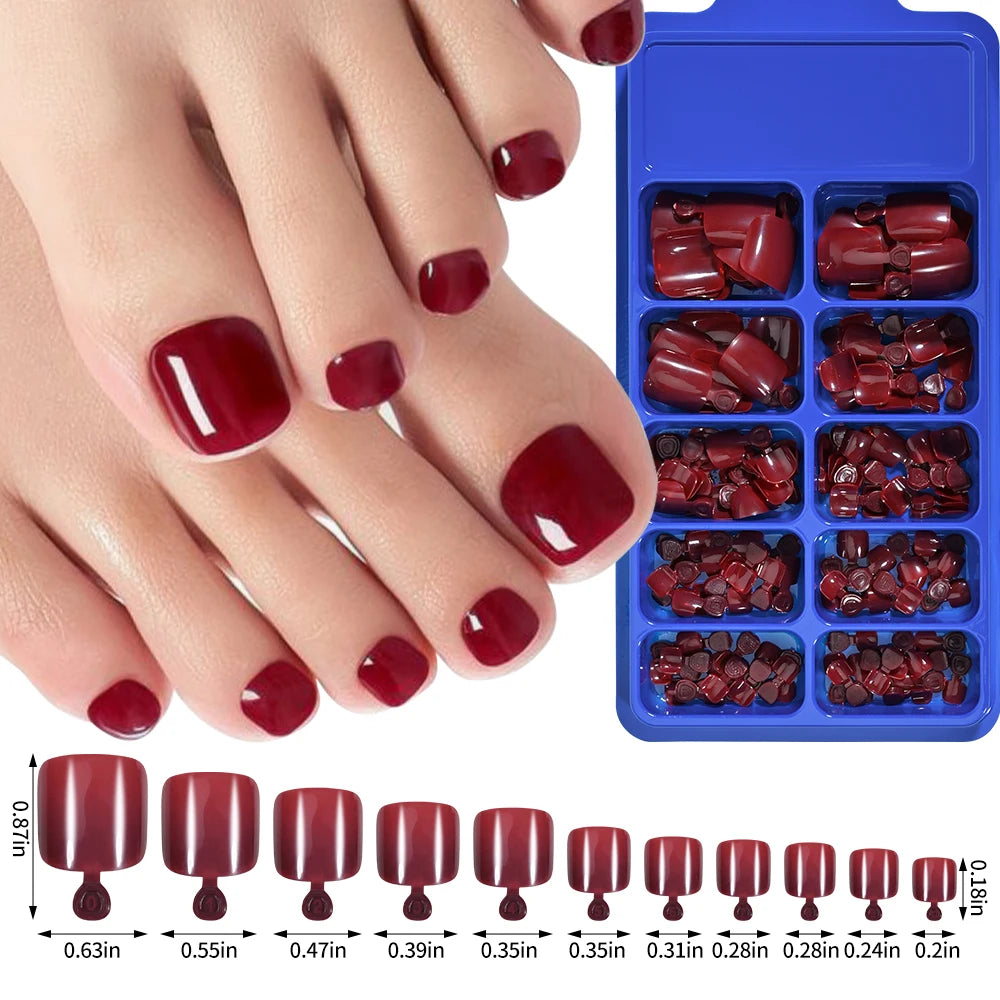 GlossyFit 144pcs Press-On Square Toenails – Full Coverage Glam in 4 Elegant Colors | غلام تو نيل – ١٤٤ ظفر صناعي قصير بتصميم مربع وألوان أنيقة