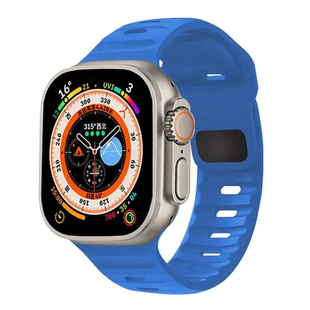 🏃‍♂️ Silicone Sport Strap for Apple Watch – Compatible with Series 9/8/7/6/5/4/3/SE/Ultra (38mm-49mm) | سوار رياضي سيليكون لساعة أبل – متوافق مع جميع المقاسات والسلاسل