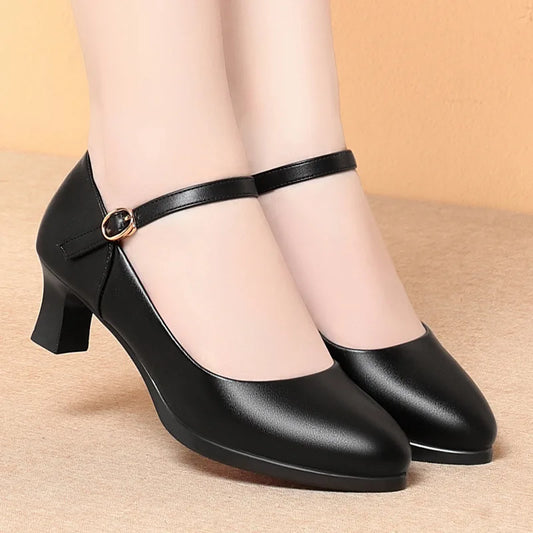 5cm Heels Comfortable Work Pumps – Non-Slip Black Office Shoes for Women, Size 35–40 | حذاء كعب 5 سم نسائي للعمل – أسود مريح وغير قابل للانزلاق للمضيفات والموظفات، المقاسات من 35 إلى 40