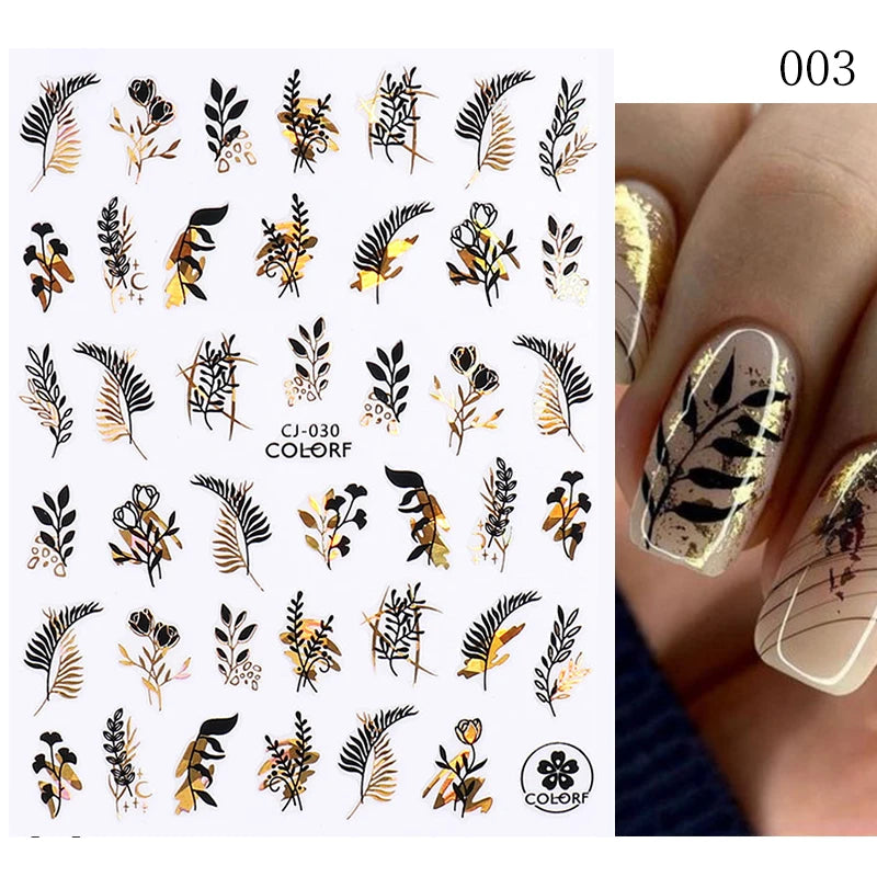 1Pc 3D Nail Sticker Colorful Pattern Press on Nail Decals Wave Gold Ink Blooming Marble Design Slider DIY Nail Art Decorations