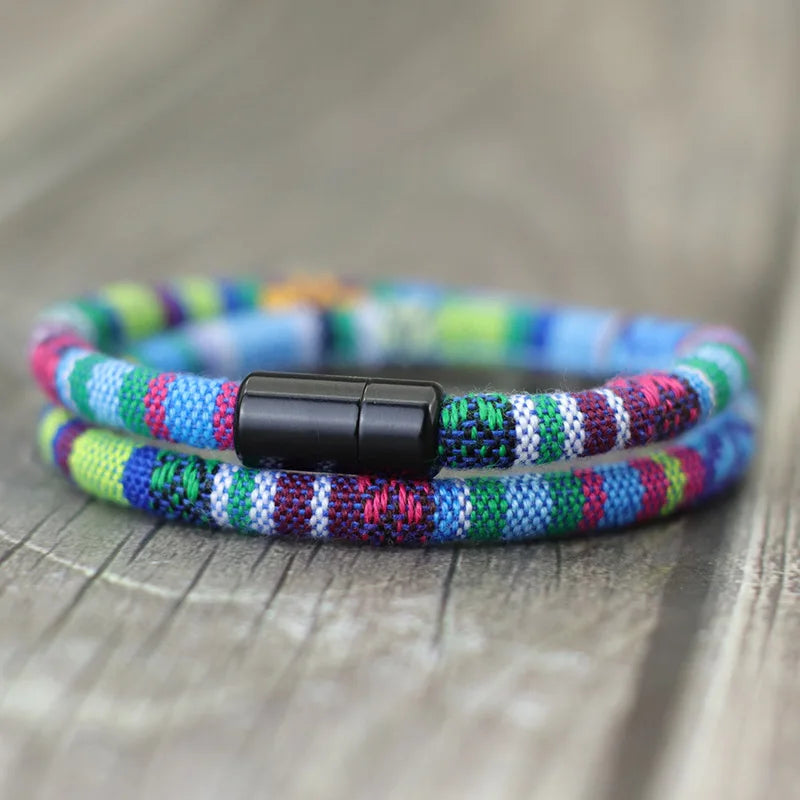 ✨ Men's Bohemia Magnetic Rope Bracelet – Adventure Surf & Beach Style 🔷 سوار رجالي بوهو بحبل مغناطيسي – ستايل المغامرة والشاطئ والسيرف