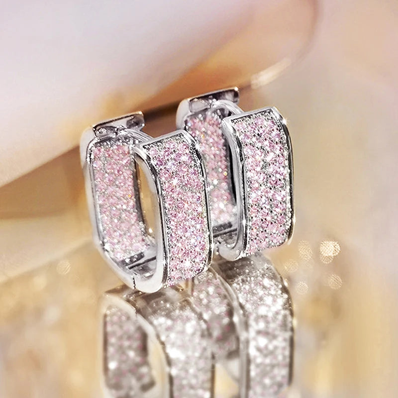 ✨ Huitan Korean CZ Paved Hoop Earrings – Gold/Silver Simple Fashion Jewelry 🔷 أقراط هويتان الكورية بحلقات مرصعة بالزركون – بلون ذهبي أو فضي، تصميم بسيط وأنيق