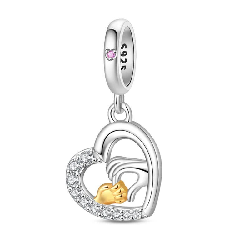 ✨ 925 Sterling Silver Mom & Daughter Heart Charm – Fits Pandora Bracelets 🔷 تعليقة قلب للأم والابنة من الفضة الإسترلينية 925 – مناسبة لأساور باندورا