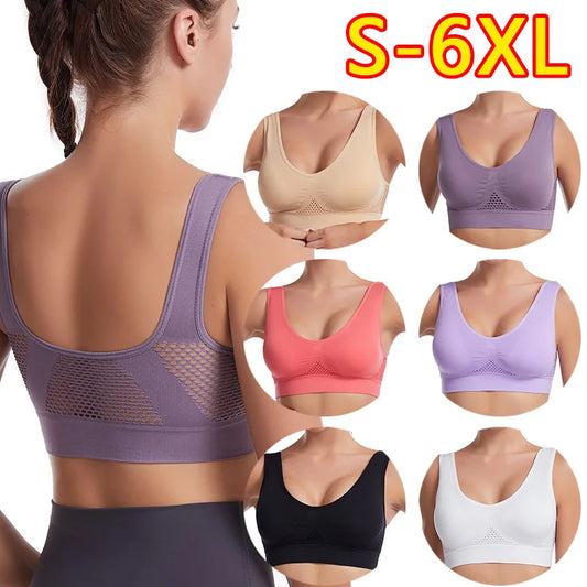✨ Seamless Breathable Sports Bra – Removable Padded Fitness Top for Women 🔷 حمالة صدر رياضية ناعمة وقابلة للتنفس – مبطنة قابلة للإزالة للرياضة والجيم للسيدات