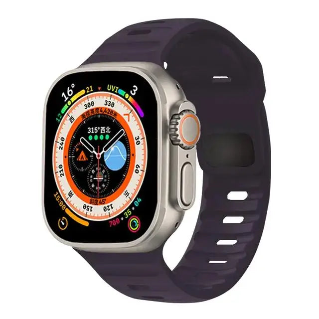 🏃‍♂️ Silicone Sport Strap for Apple Watch – Compatible with Series 9/8/7/6/5/4/3/SE/Ultra (38mm-49mm) | سوار رياضي سيليكون لساعة أبل – متوافق مع جميع المقاسات والسلاسل