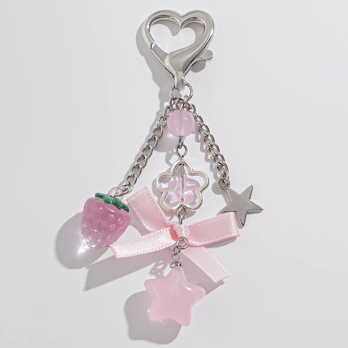 Y2K Flower, Star, Bow & Strawberry Pendant Keychain – Acrylic Bag & Pants Chain Accessory for Girls & Students | سلسلة مفاتيح Y2K بتعليقات زهر، نجمة، فيونكة وفراولة – إكسسوار أكريليك عصري للحقائب والبناطيل