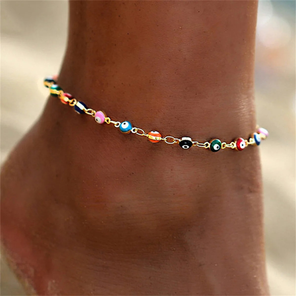✨ Turkish Evil Eye Tassel Anklet – Bohemian Lucky Foot Jewelry for Women 🔷 خلخال شرابة بوهيمي بعين الحسود التركية – إكسسوار حظ أنيق للقدم للنساء