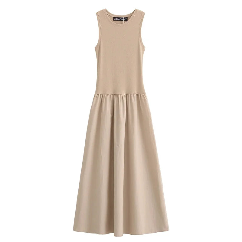 🌿 TRAF Khaki Elegant Long Dress 2025 👗 – Sleeveless Spring Casual & Party Dress for Women | فستان طويل أنيق بالكاكي من TRAF – بدون أكمام، موضة ربيع 2025، كاجوال وسهرة