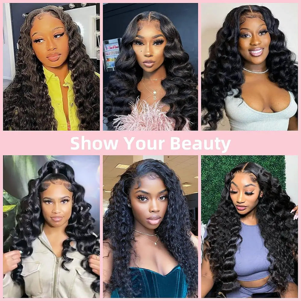 Loose Deep Wave Human Hair Bundles – 3 Unprocessed Natural Black Bundles (22", 24", 26") | خصلات شعر طبيعي مموج Loose Deep – 3 حزم من الشعر غير المعالج بطول 22، 24، 26 بوصة، باللون الأسود الطبيعي