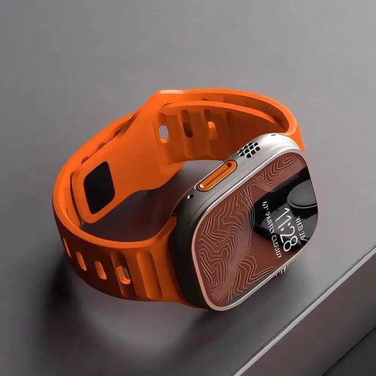 🏃‍♂️ Silicone Sport Strap for Apple Watch – Compatible with Series 9/8/7/6/5/4/3/SE/Ultra (38mm-49mm) | سوار رياضي سيليكون لساعة أبل – متوافق مع جميع المقاسات والسلاسل