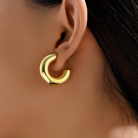 🌀 Trendy Circle Twist Hoop Earrings – Gold Tone | أقراط حلق دائرية ملتفة عصرية للنساء – لون ذهبي أنيق