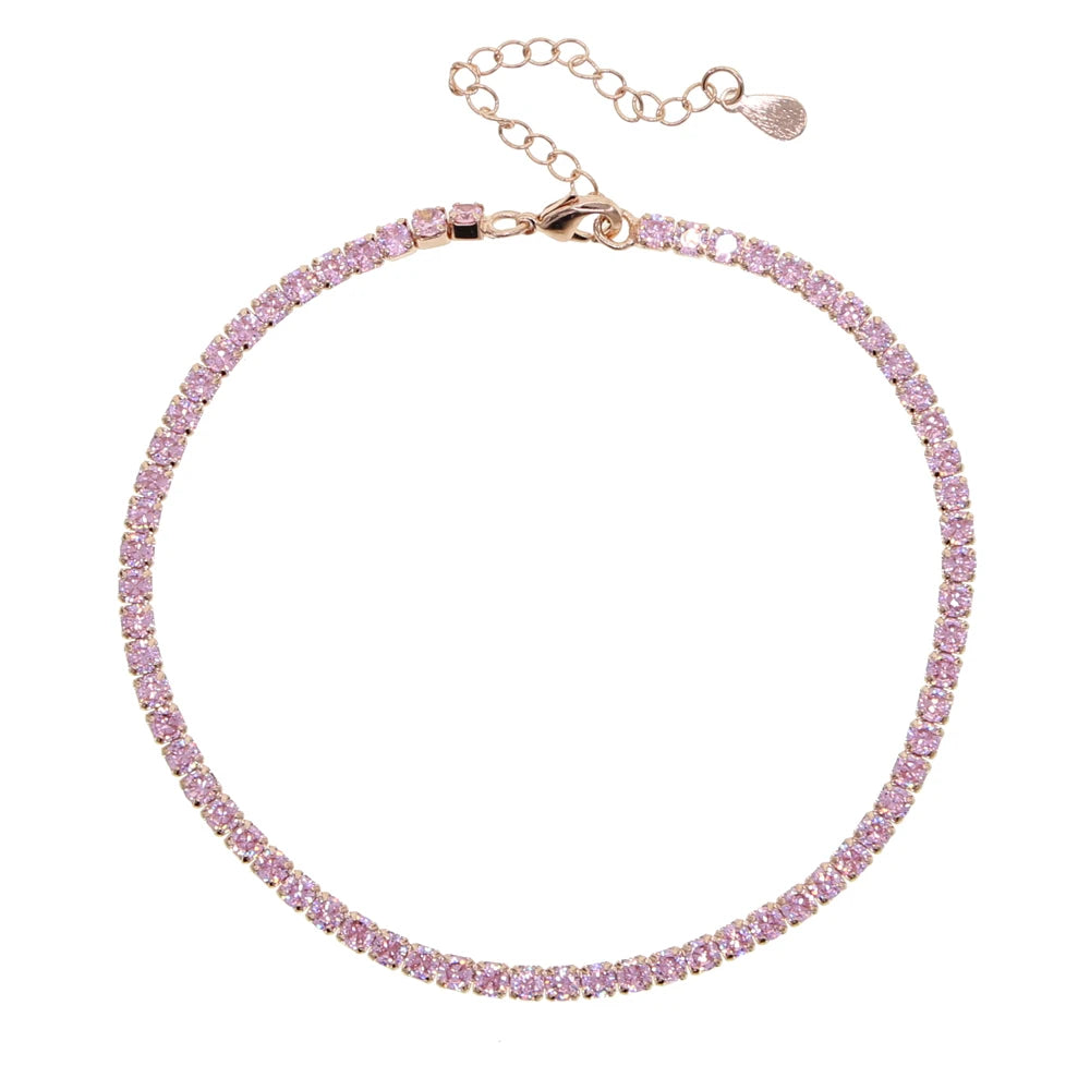 3mm CZ Tennis Chain Anklet – Iced Out Bling Foot Jewelry for Girls & Women | خلخال تنس مرصع بكريستالات CZ 3 ملم – إكسسوار ساق لامع لصيف 2025 للنساء والفتيات