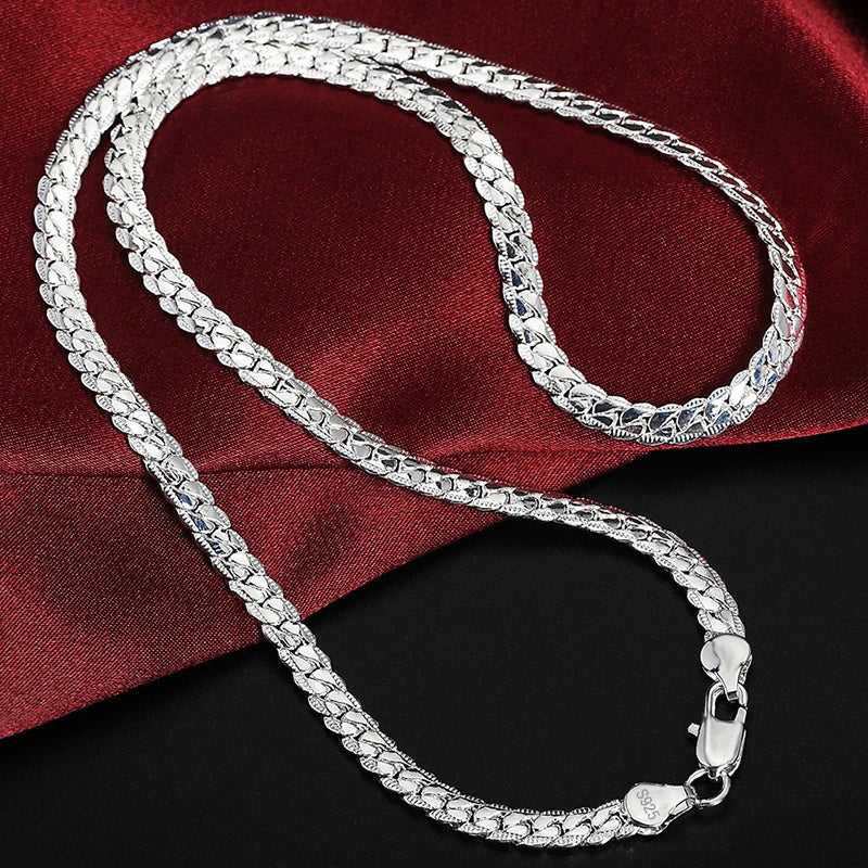 ✨ DOTEFFIL 925 Sterling Silver Chain Necklace – 6mm Side Chain, Multiple Lengths 🔷 سلسلة دوتيفيل فضة أصلية 925 – عرض 6 مم بطول متنوع للرجال والنساء