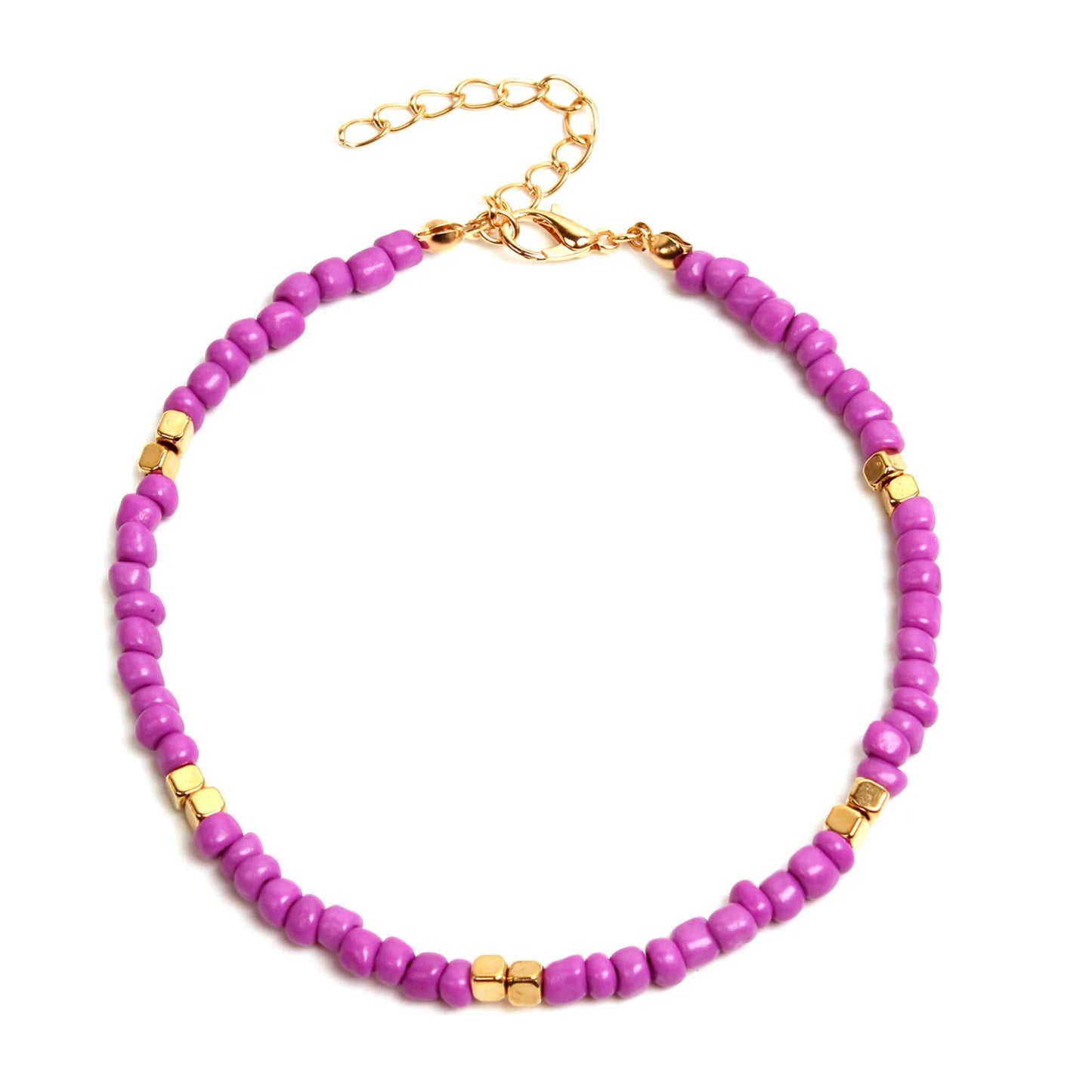 ✨ Bohemian Glass Beaded Anklet – Handmade Colorful Summer Beach Jewelry 🔷 خلخال بوهيمي مزين بحبيبات زجاج ملونة – إكسسوار يدوي ناعم لصيف الشاطئ