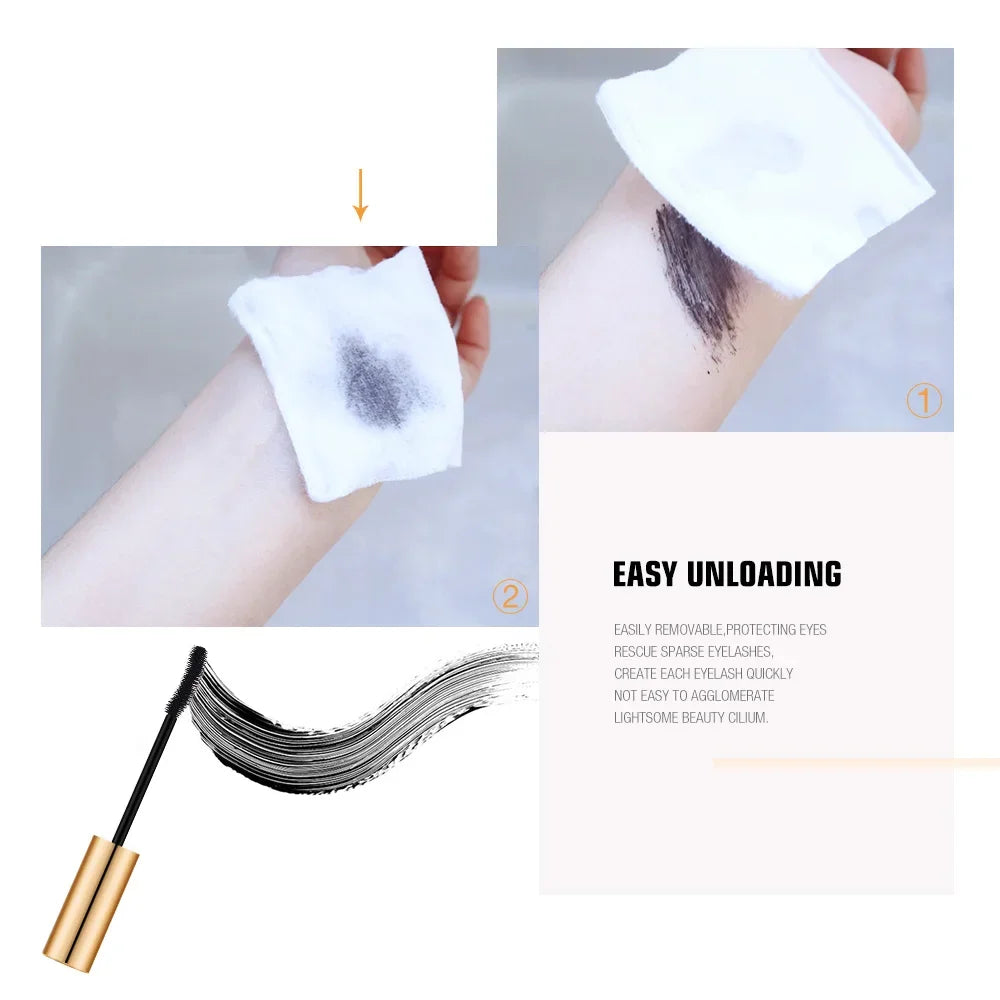 3D Lengthening Black Mascara – Long-Wearing Gold Tube Eyelash Extension Effect | ماسكارا ثلاثية الأبعاد لتطويل الرموش – أنبوب ذهبي أنيق وتأثير تمديد فوري للرموش