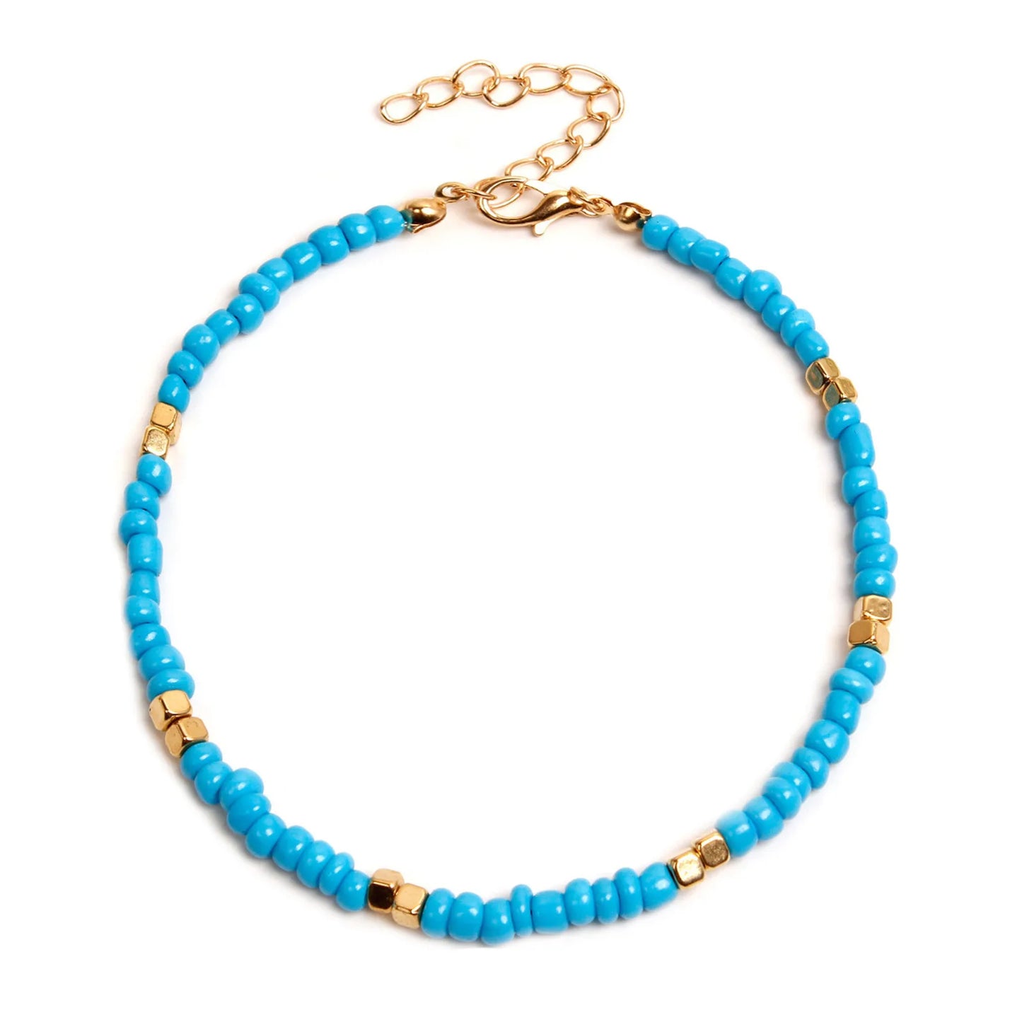 ✨ Bohemian Glass Beaded Anklet – Handmade Colorful Summer Beach Jewelry 🔷 خلخال بوهيمي مزين بحبيبات زجاج ملونة – إكسسوار يدوي ناعم لصيف الشاطئ